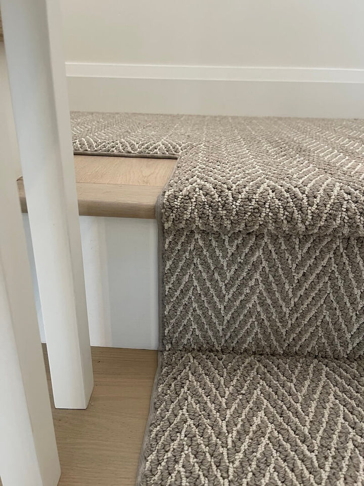 Gray Herringbone Stair runner with landing