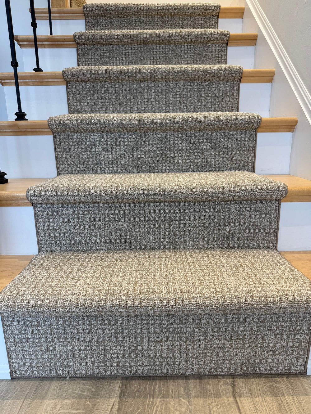 brown stair runner for wood stairs