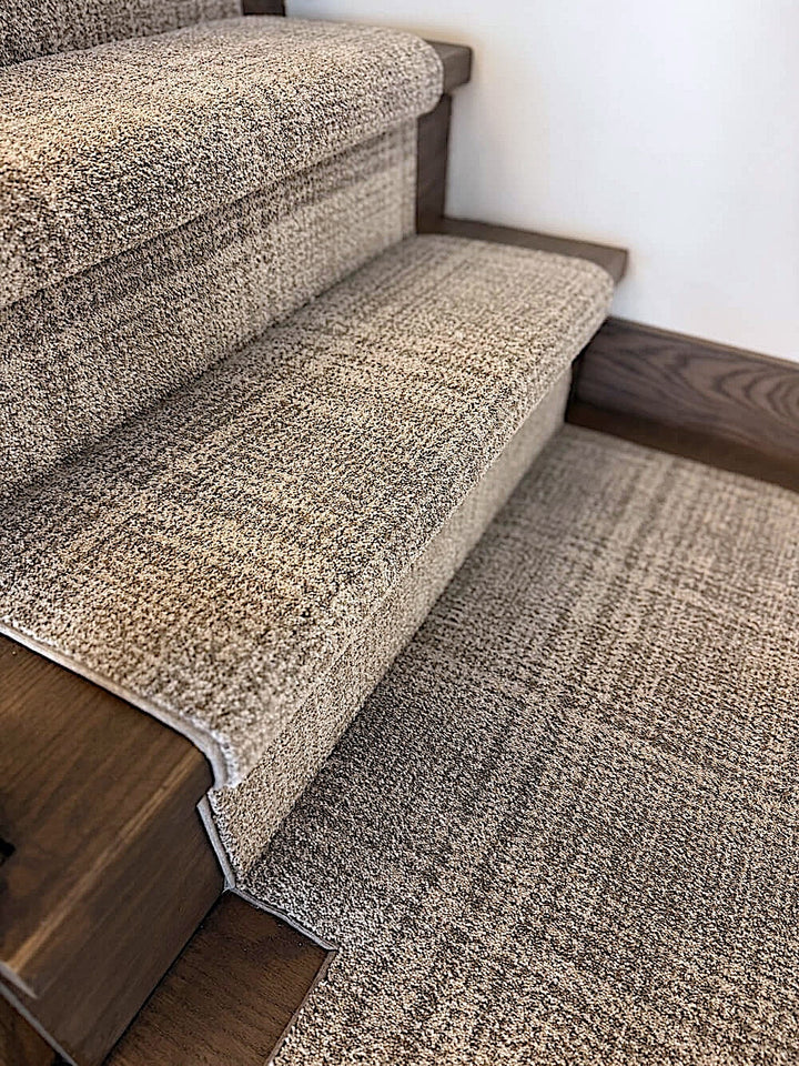 durable stair runner on wood stairs with easy clean pile