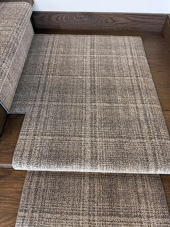 Durable woven tartan stair runner for modern stairs