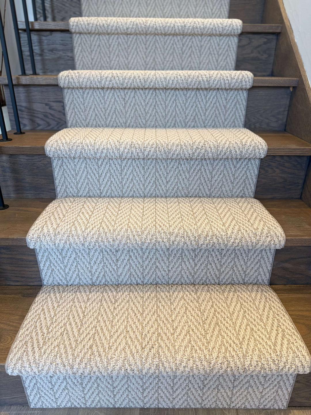 herringbone stair runner front faceing view