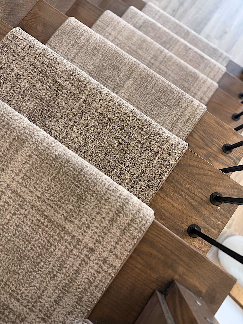 Custom stair runner installation with Tartan Eclipse pattern