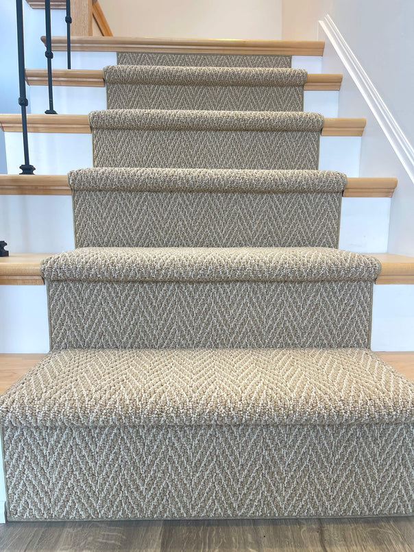 front angled view of gold stair runner
