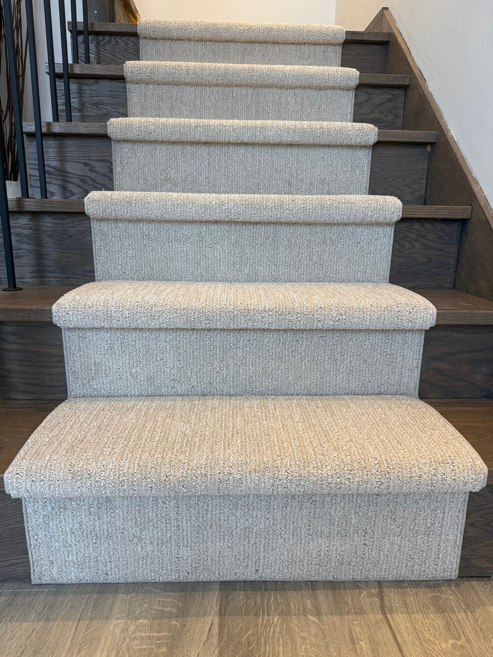 Affordable modern beige carpet runner for stairs, DIY installed