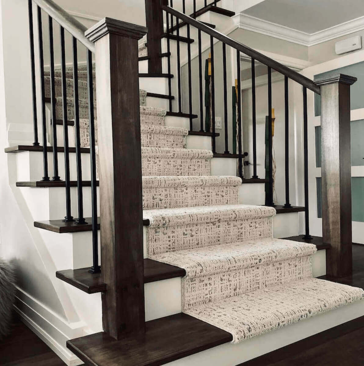 Modern Stair Runner installed on wooden staircase