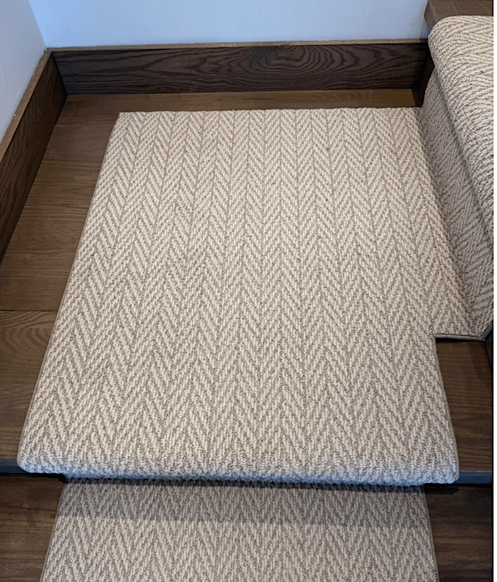 top view of a modern stair runner landing carpet