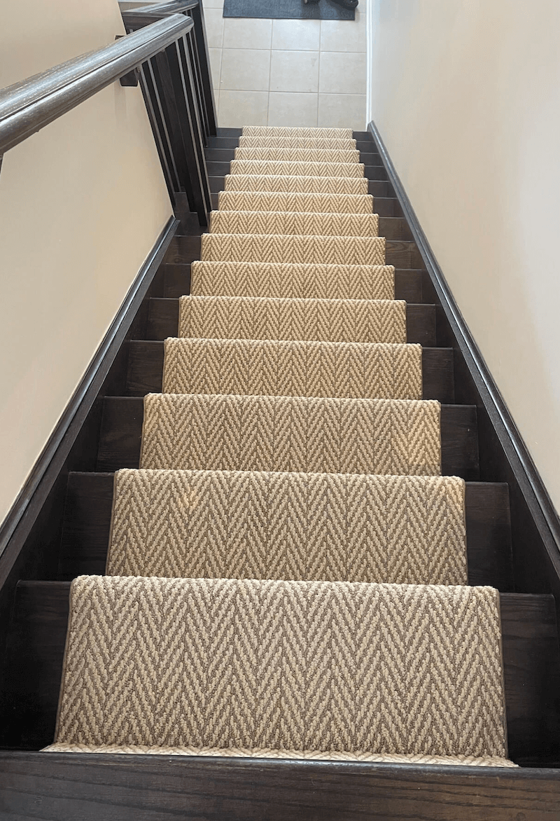 Light Cream Stair runner in a herringbone pattern