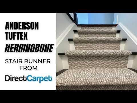 Gray Tuftex stair runners in a herringbone pattern