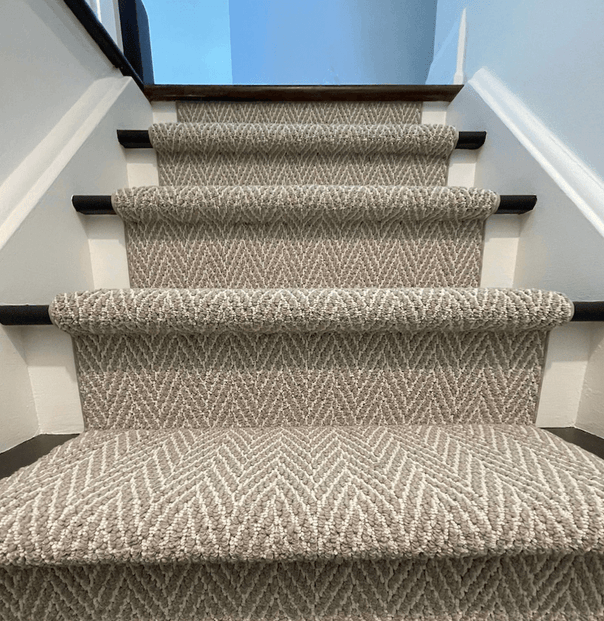 Light Grey Modern Staircase Runner in a Herringbone Pattern