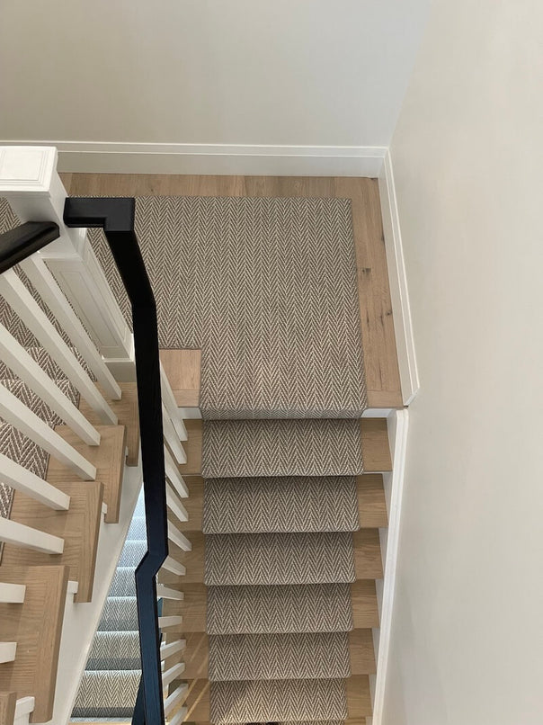 grey and white stair runner from www.directcarpet.com